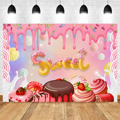 Donut Ice Cream Candy Photography Background 1st Birthday Party Decor Cake Table Banner Children Portrait Photo Studio Props