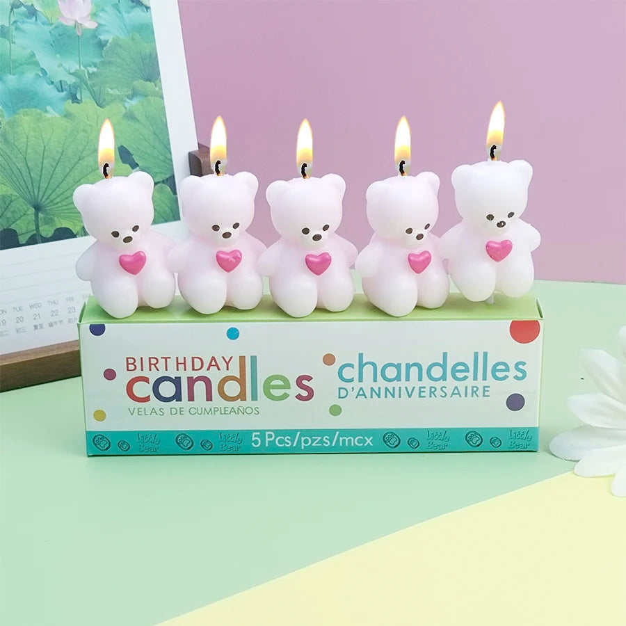 Hot Sale 5PCS Love Little Bear Happy Birthday Cake Candle Children's Tie Letter Bear Party Cartoon Cake Decoration