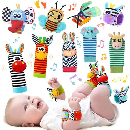 Baby Wrist Rattles Socks Newborn Animal Socks Infants Foot Finder Wrist Strap Baby Socks Sensory Toys Baby Toys 0-12 Months Gift