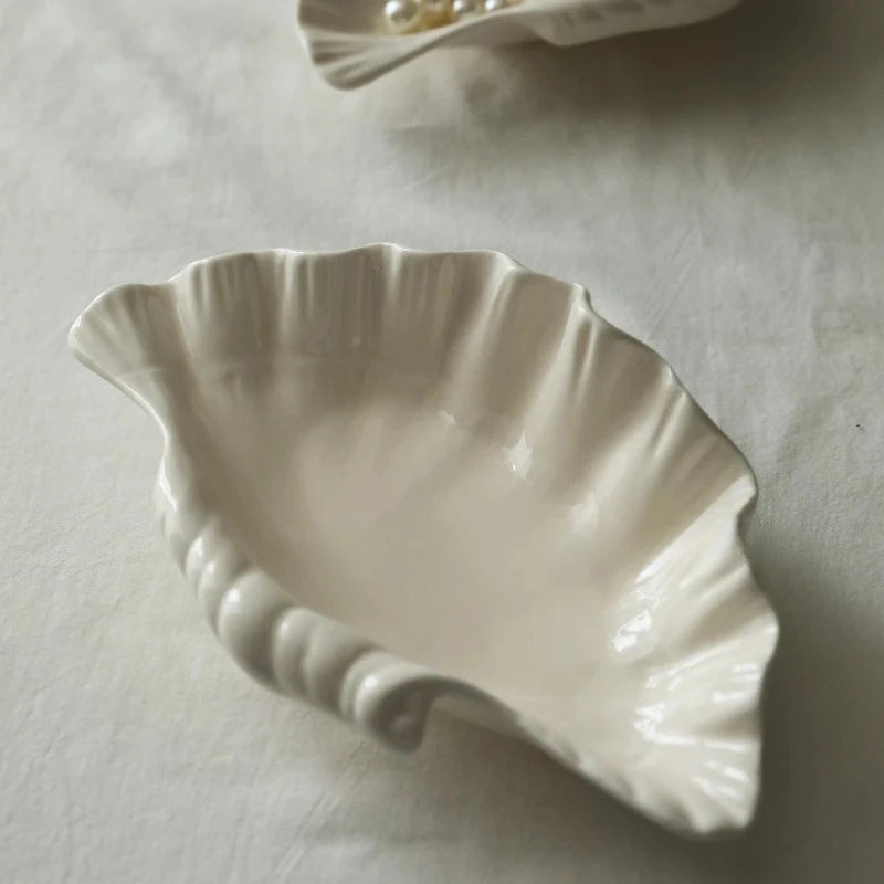 Shell Plate Cream Retro Ceramic Plate Fruit Snack Plate Dinner Tray Dish Set Jewelry Storage Dish Tableware Gift