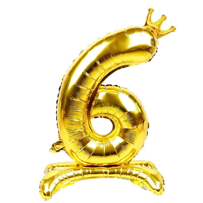32 Inch Gold Number Stand Foil Balloons with Crown Digital Figures Globos 0-9 Birthday Party Wedding Decoration Kids Baby Shower