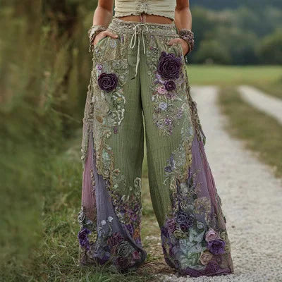 European and American Women's New Style Pants, Featuring Floral Print Pattern Elegant Temperament and Straight-cut Design Suitab