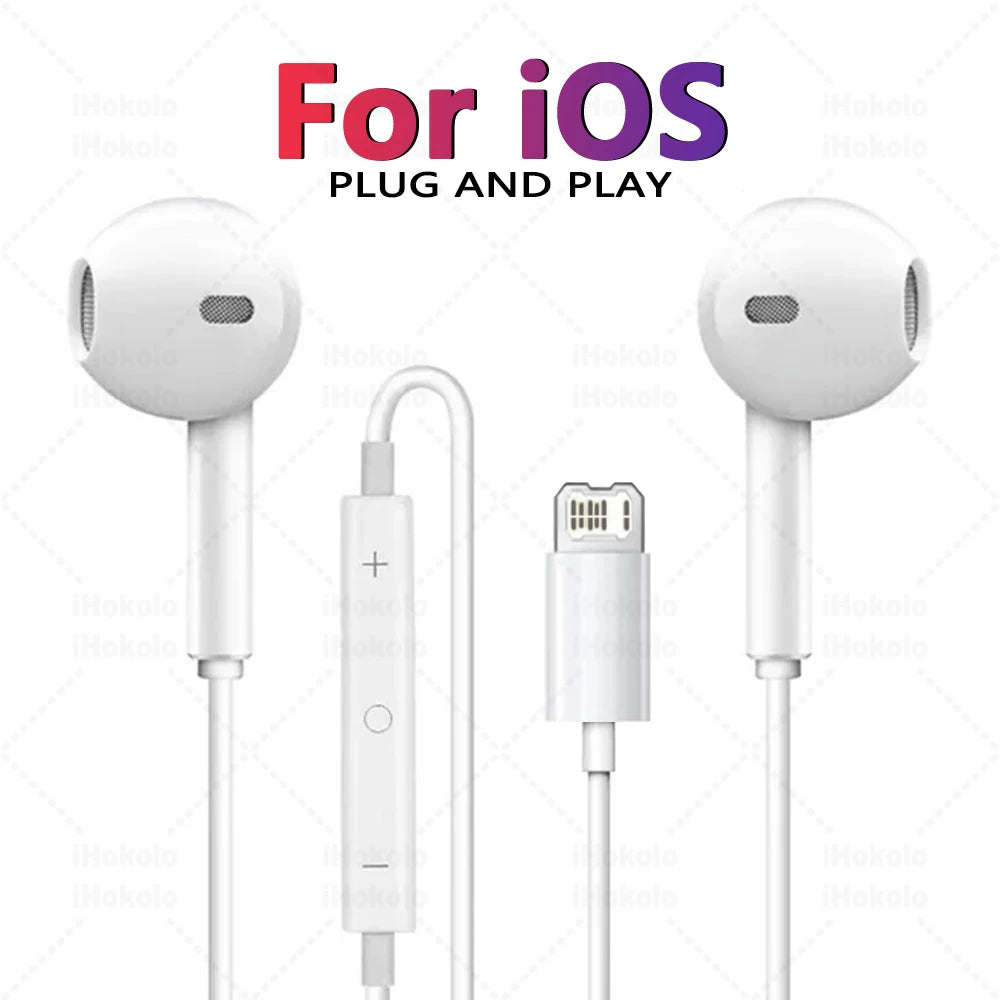 Original Wired Earphones For Apple iPhone 17 16 15 14 13 12 11 Pro Max iPad In-Ear Earbuds For Lightning USB-C 3.5mm Headphones