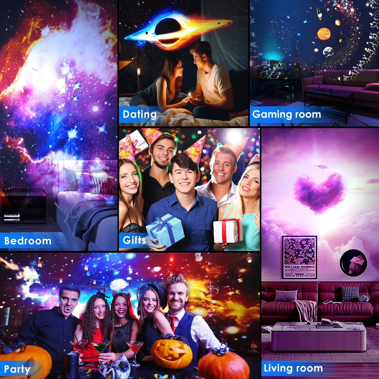Galaxy Projector for Bedroom Pro Version HD 12 in 1 Film Discs Star Projector Galaxy Light Planetarium Projector with Timer White Noise 360 ° Rotation Bluetooth Remote Control