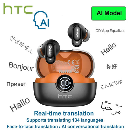 HTC NE79 TWS Bluetooth 6.0 Earphones AI Translator In-Ear HiFi Sound Headset for Sports Headset with Clear Call Mic
