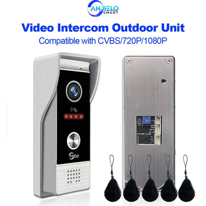 ANJIELO Metal Doorbell Video Intercom Outdoor Unit Compatible CVBS/720P/1080P IP65 Waterproof Night Vision With RFID Swipe Card