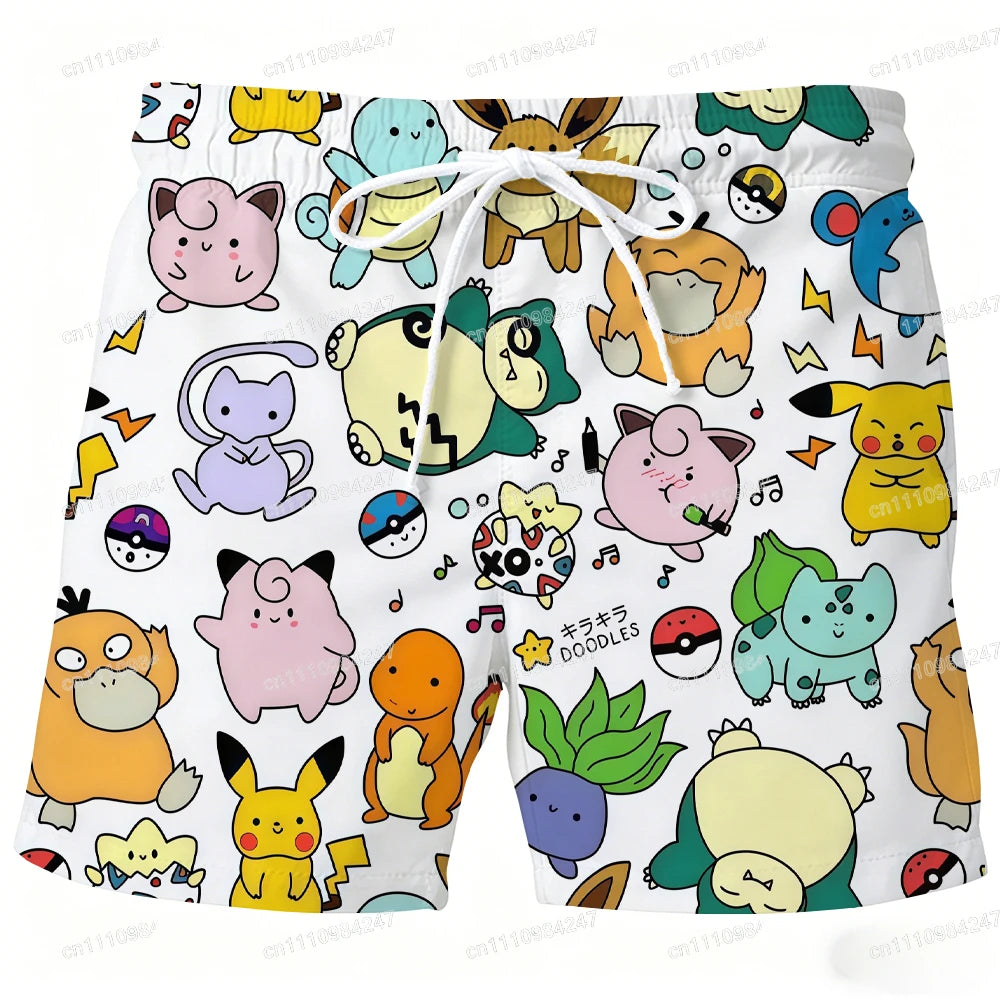 2026 Summer Psyduck Beach Shorts Pokemon Cartoon Quick Dry Board Shorts Cute Duck Print Casual Holiday Pants for Men Women Sport