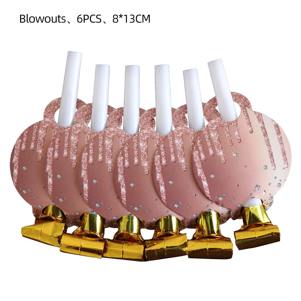 Rose Gold Party Supplies Disposable Tableware Set Diamond Glitter Paper Plate Cup Wedding Birthday Party Decoration Kid Balloons