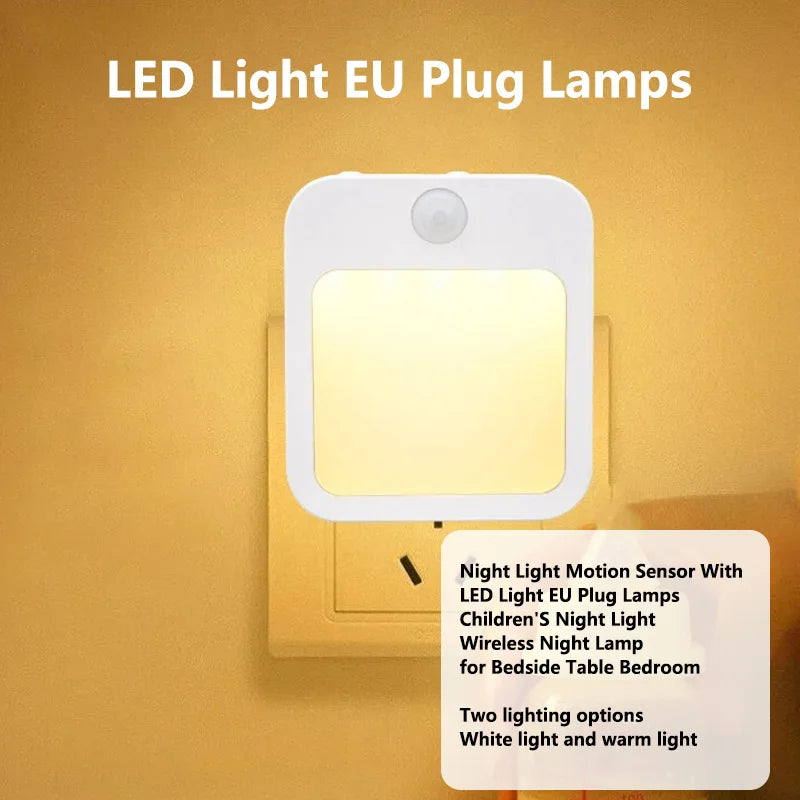 Night Light Motion Sensor With LED Light EU Plug Lamps Children'S Night Light Wireless Night Lamp For Bedside Table Bedroom