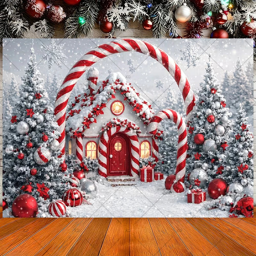 Winter Christmas Candy Vine Arch Theme Banner Background, Children's Birthday Party, Home Decoration Photography Backdrop Cloth
