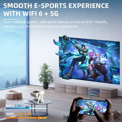 4K Touch Screen Projector with WiFi Bluetooth, Auto Focus Smart Portable Game Projector, Mini Outdoor Movie Projector Compatible with Phone/ TV /pc for Bedroom Home Theater ﻿