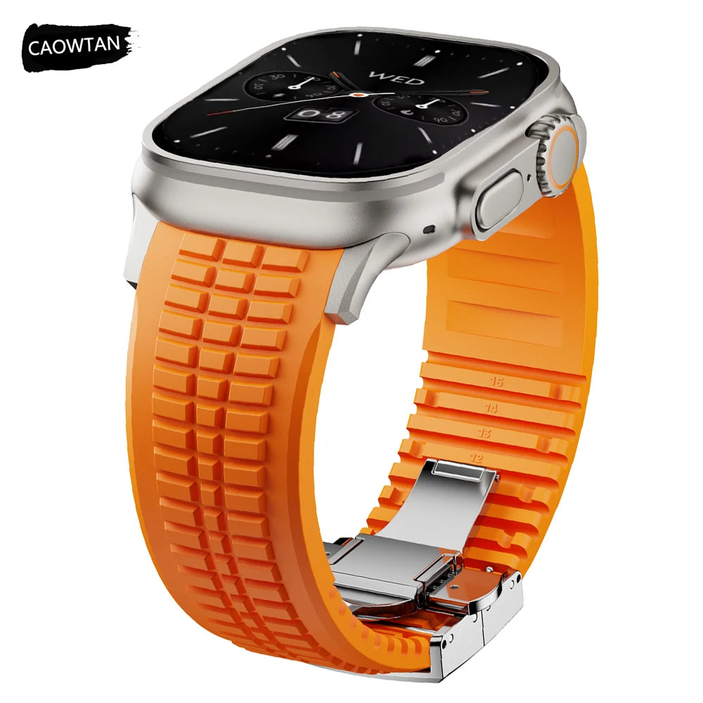 Sports Silicone Band for Apple Watch Ultra 2 49mm 46mm 45mm 44mm Luxury Metal Bracelet for iWatch Series 10 9 8 7 6 5 4 Se Strap