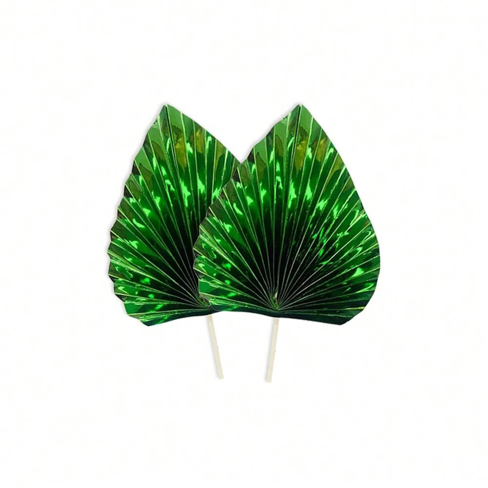 2PCS Happy Birthday Cake Toppers Glittery Palm Spear Gold Silver Folding Fan DIY Kids Party Cake Topper Wedding Decoration