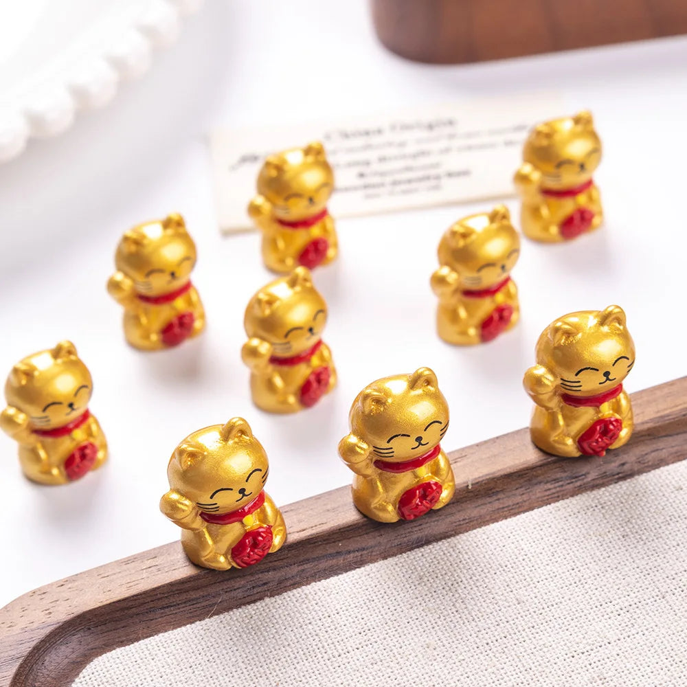 10-50pcs Cute Mini Wealth Lucky Gold Cat Animal Decoration Resin Craft Miniature Figure Bonsai Microlandscape Fairy Garden Decor