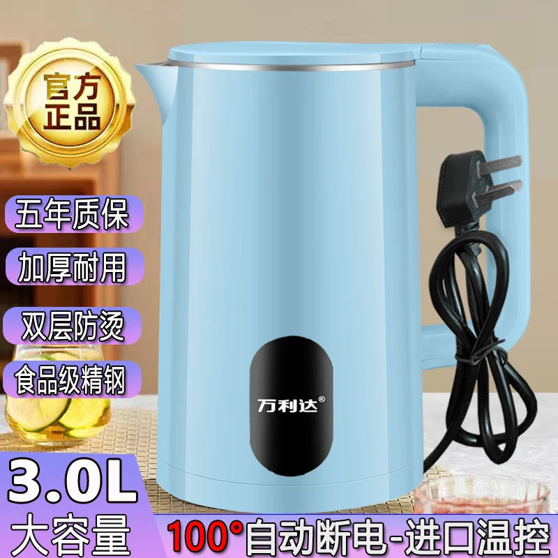 Electric Kettle 3.0L, Double-Layer Anti-Scald Design, Food-Grade Stainless Steel, 1500W Fast Boil, Insulated Handle