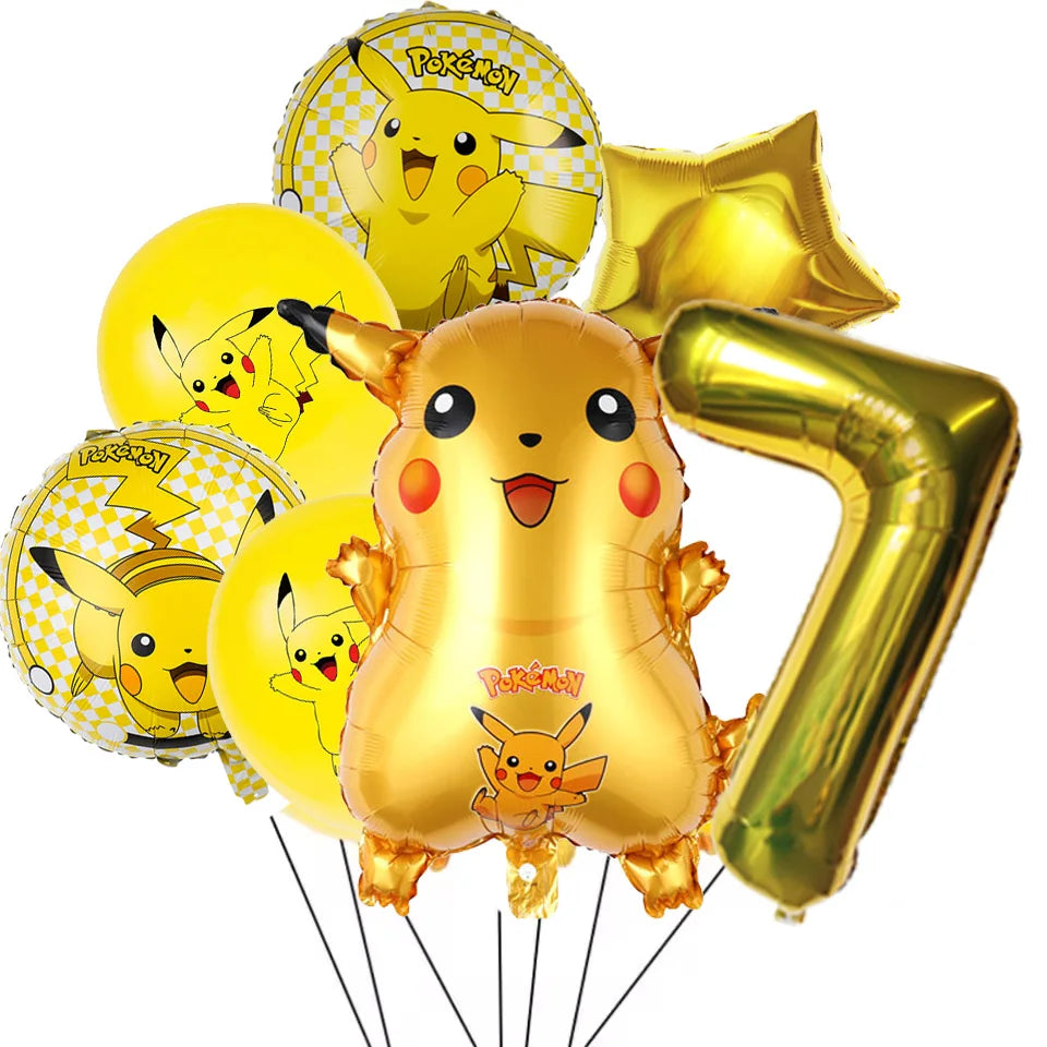 7Pcs/Set Pokemon Balloon Set Pikachu Charmander Cartoon Aluminum Foil Balloons Party Decoration Props Toy Anime Birthday Party