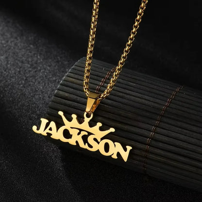 Men’s Personalized Name Necklace | Stainless-Steel Crown Pendant | Everyday Wear & Gifts