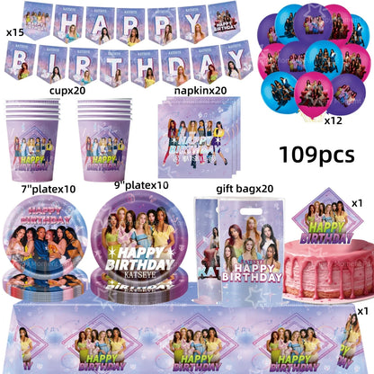 Kpop Katseye Party Decoration Tableware Tablecloth Cup Plate Napkin Sticker Bags Balloons Baby Shower Kpop Party Favors Supplies