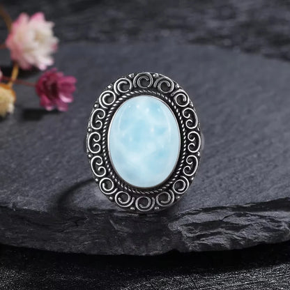 Original Certified 925 Silver Rings Larimar Natural Blue Stone 8*10MM oval shape twist Rings Fine Jewelry Gifts for Women Men