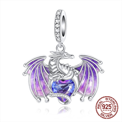 925 Sterling Silver Purple Baby Dragon Flying Dragon Cub Pendant Charm Fit Original Charms Bracelets Women DIY Jewelry Gift