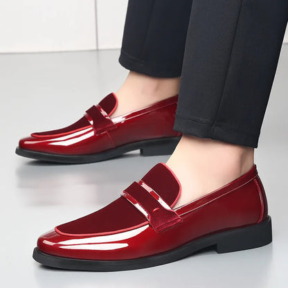 Men's Dress Shoes Luxury Patent Leather Red Wedding Shoes Men Formal Shoes Classic Slip on Loafers Red Business Leather Footwear