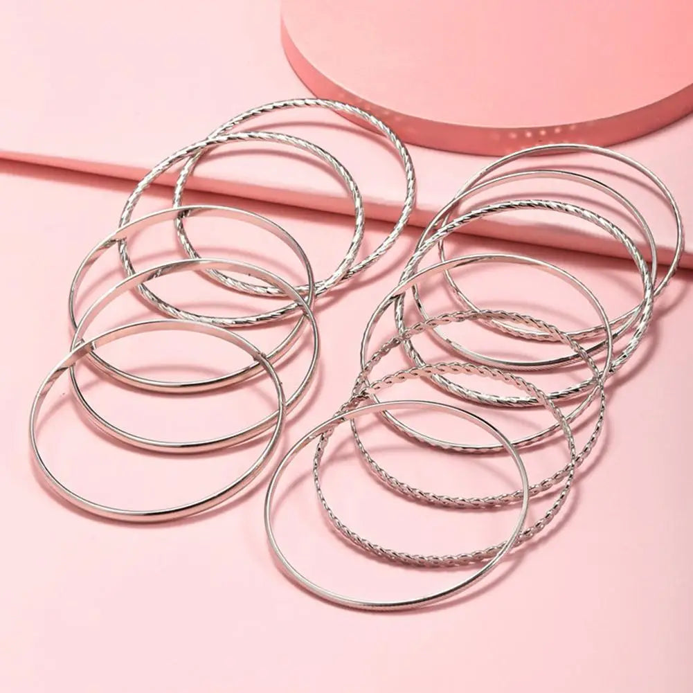 12pcs Punk Curb Cuban Chain Bracelets Set for Women Miami Boho Thick