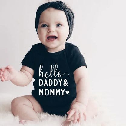 Hello Daddy Mommy Newborn Baby Bodysuit Pure Cotton Short Sleeve Summer Jumpsuit Cute Baby Onesie