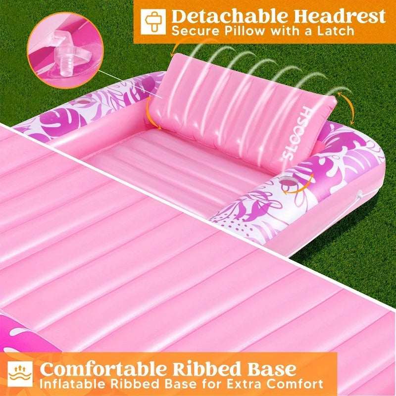 JOYFY Inflatable Tanning Pool Lounger Float 70" x 46" Pool Floats Adult with Pillow Sunbathing Bed Lounge for Summer Water Party