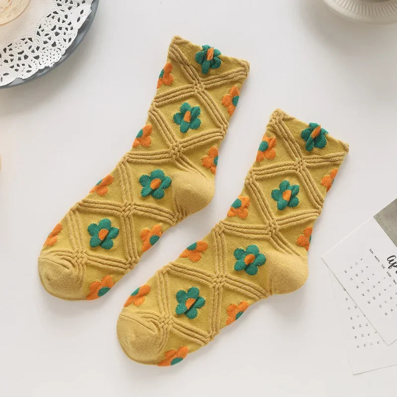 New Women Socks Korean Style Flower Trend Casual Cotton Socks Girls Frilly Ruffle Cute Sweet Breathable Kawaii Crew Socks Girls