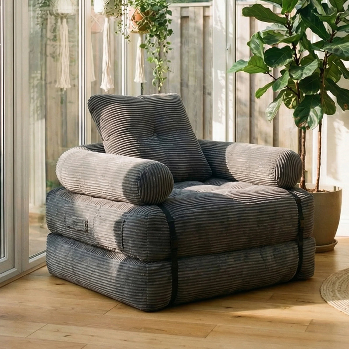 Modern Convertible Sofa Bed, 2-Seater Vacuum Packed Compressed Couch, Soft Memory Foam Floor Sofa for Small Space Living Room