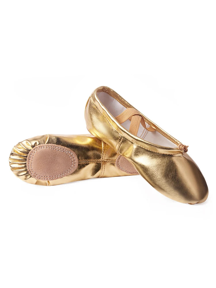 Men's And Women's Ballet Gold Silver PU Material Lace-up Soft Soled Dancing Shoes