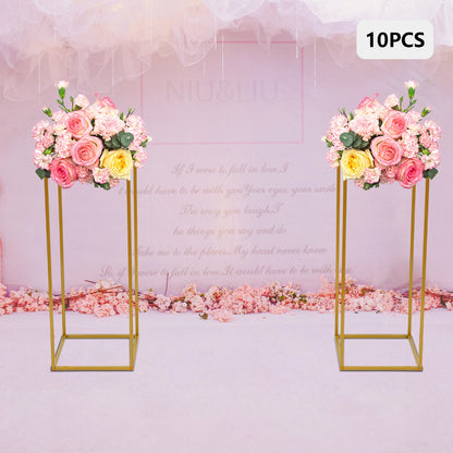 10Pcs Wedding Flower Stand Set 23.62"H Gold Metal Column Rack Wedding Party Prop Decor Balloon Display Holder Flower Vase Pillar