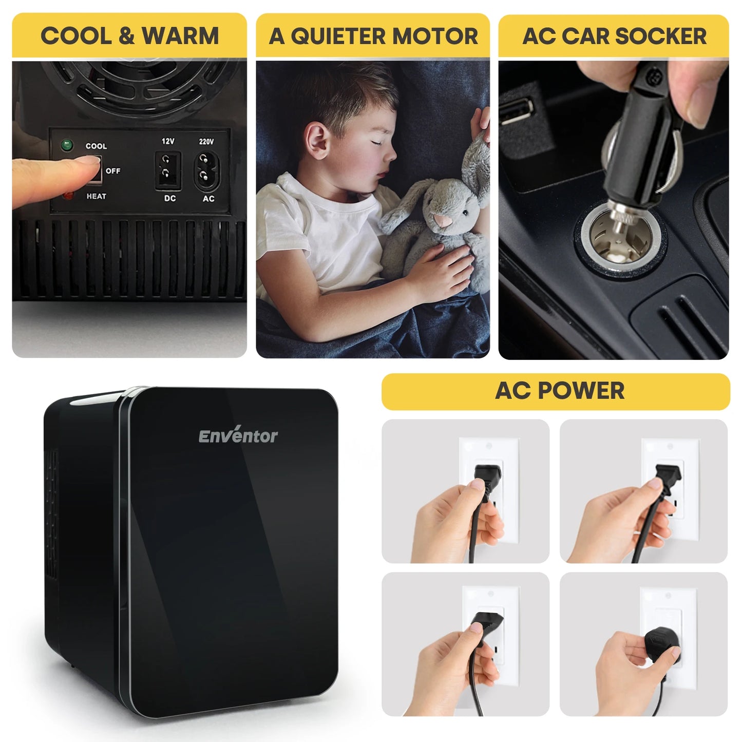 Enventor 4L Mini Refridgerator Portable Car Skincare Fridge Multi-functional Thermoelectric Cooler and Warmer For Summer Camping