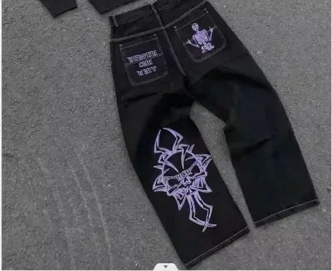 Women Bling Rhinestone Jeans Wings Pocket Embroidered Vintage Y2K Streetwear Hip Hop Dark Wash Cargo Denim Pants Fashion Trouser