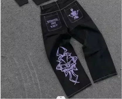 Women Bling Rhinestone Jeans Wings Pocket Embroidered Vintage Y2K Streetwear Hip Hop Dark Wash Cargo Denim Pants Fashion Trouser
