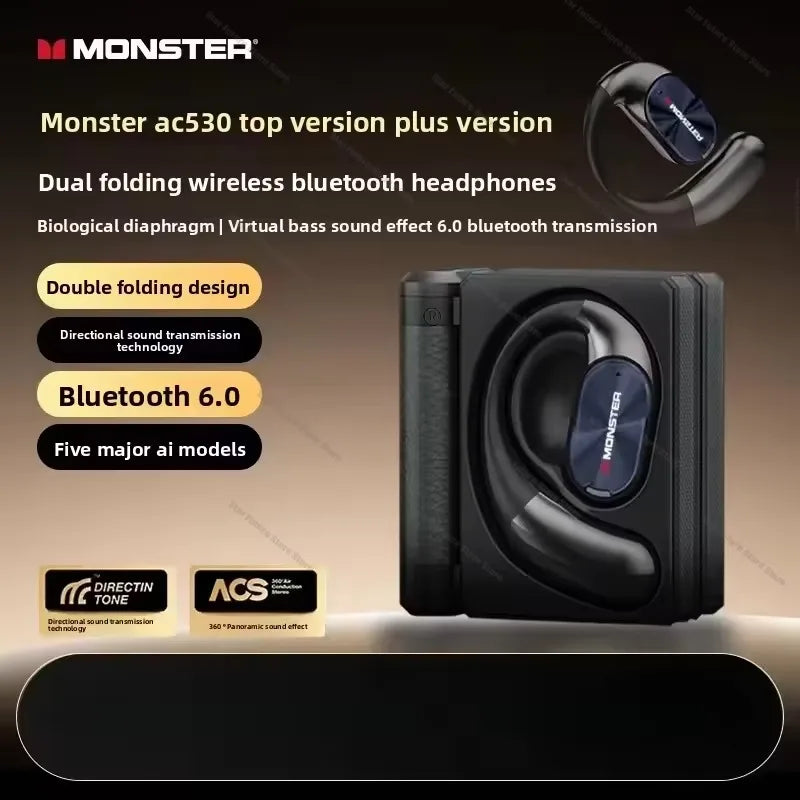 MONSTER AC530plus Version Wireless Bluetooth 6.0 earphones Large Speaker Ear-hook AI Intelligent Translation Headset Good Gift