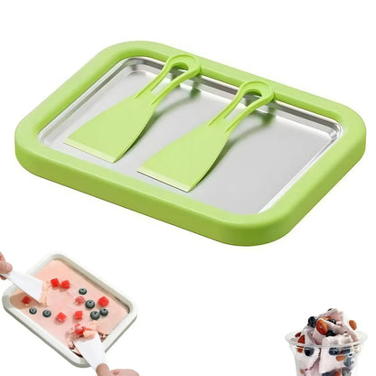 Household Rolled Ice Cream Maker Pan With 2 Scrapers DIY Machine For Sorbet Frozen Yogurt Homemade Dessert