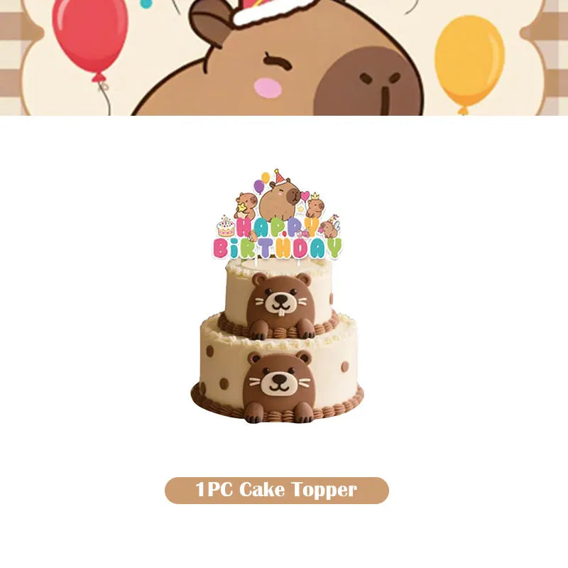 Capybara Decoration Birthday Party Favors Tableware Set Cup Plate Balloons Gift Bags Happy Banner Cake Topper Supplies for Girls
