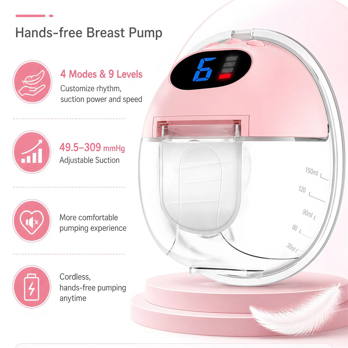 Wearable Breast Pump Hands Free Electric Wearable Breast Pumps Slient BPA-free Breastfeeding Milk Collector Wearable Breast Pump