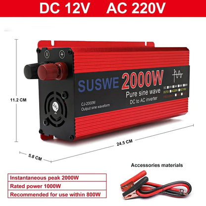 Pure Sine Inverter 1000W-3000W DC To AC 12V/24V To 110V/220V Car Power Inverter Portable Power Bank Converter Car Transformer