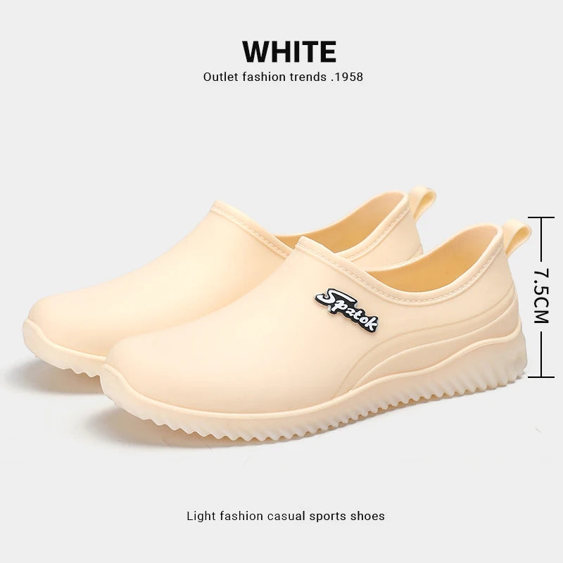 Ladies' fashionable new style waterproof shallow-toe anti-slip rain shoes, wear-resistant kitchen thick-soled short-tube work ru