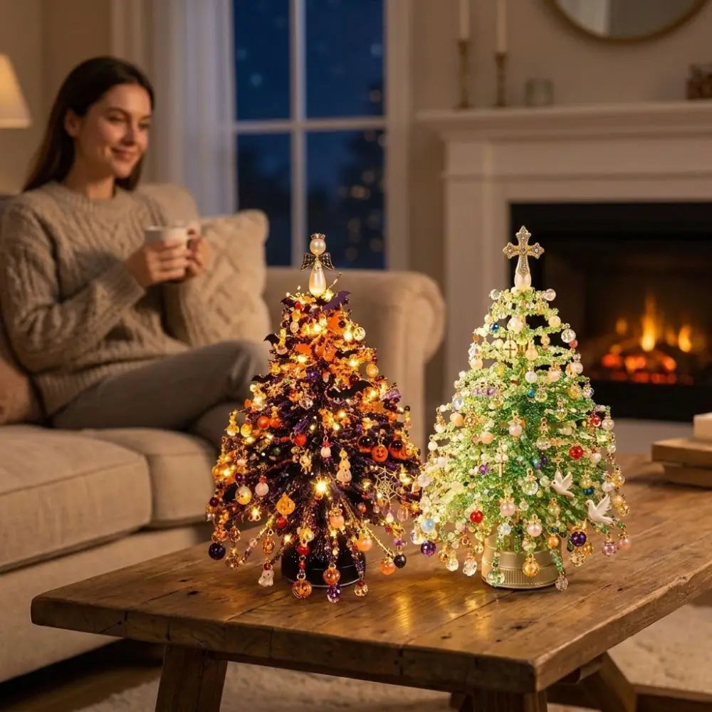 Handmade DIY Beaded Christmas Tree Kit with Light Up Crystal Bead Mini Bead Weaving Set Sparkling Educational