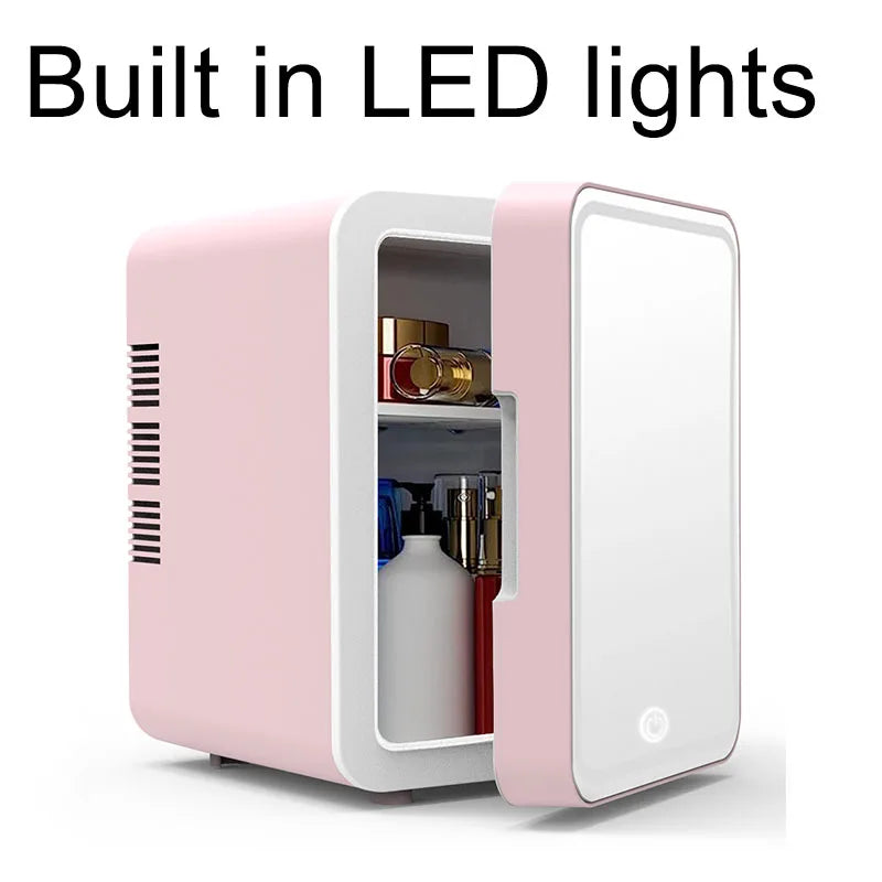 Dual-Use Mini Fridge Makeup Mirror for Car And Home Beauty Skincare Products Portable Small Freezer Refrigerator Car Supplies
