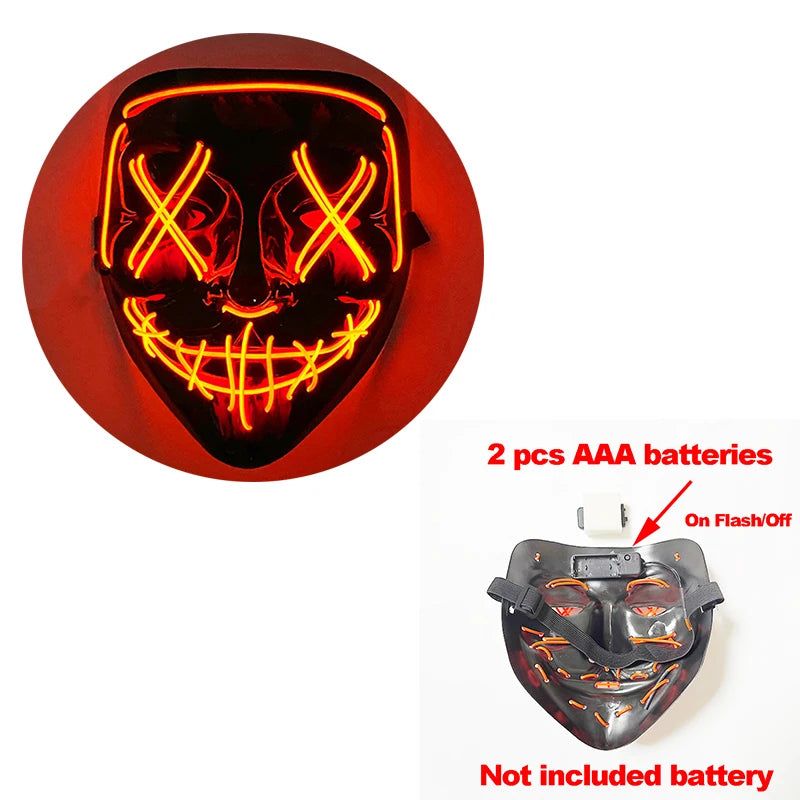 1 pcs Attractive Neon EL Wire Mask  More Colors For Choice Luminous LED Purge Mask Adult Cosplay Prop For Night Glow In The Dark