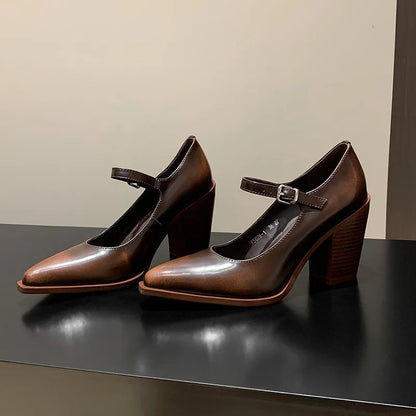 MKKHOU Fashion Pumps New High Quality Genuine Leather Pointed High Heels Mary Jane Shoes Women's Heels Leather Shoes Women Shoes