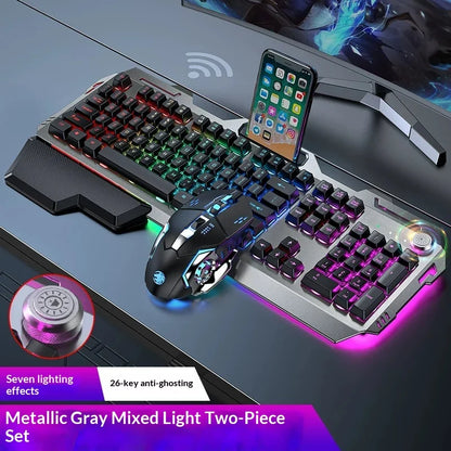 Qianxingzhe Wireless Keyboard Mouse Set Mechanical Feel Rechargeable Rgb Backlit Wrist Rest Multifunctional Knob Gaming For Pc