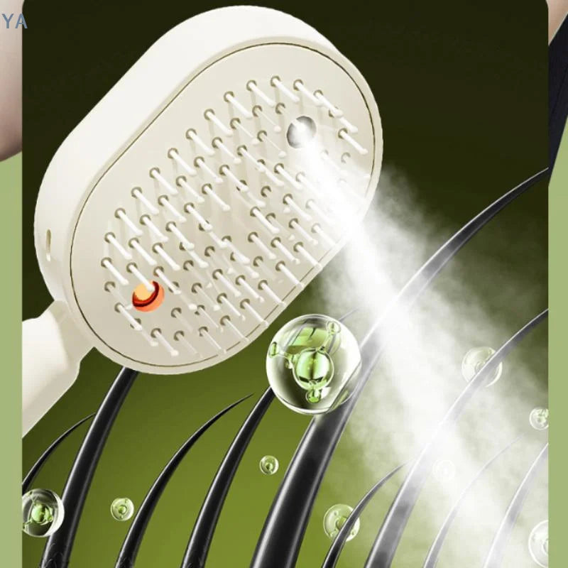 【SA】Electric Spray Hair Brush 2-In-1 Misting Hair Brush With Water Spray Reduce Frizz Anti-Static Retractable Steam Massage Comb