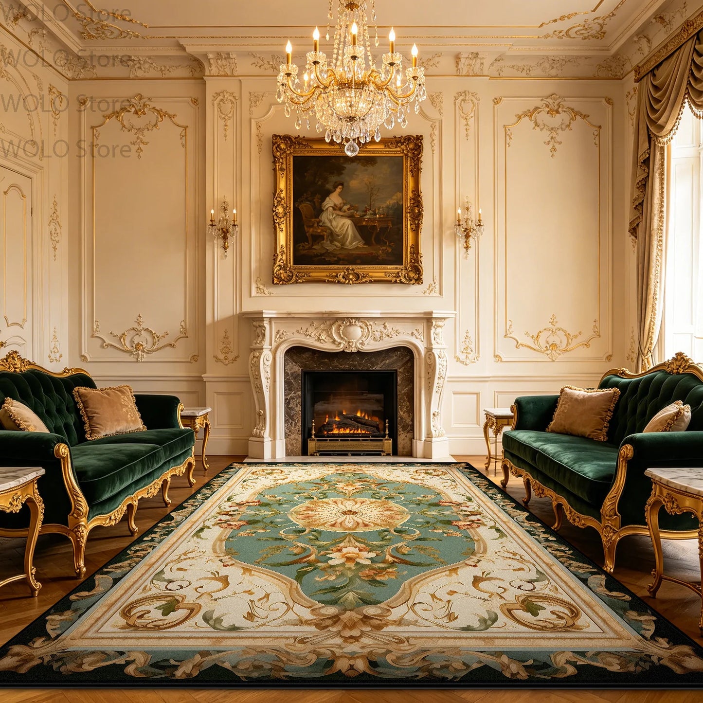 Large Area Baroque Style Carpet for Living Room Fluffy Non-slip Bedroom Decoration Rug Dining Room Office Sofa Area Soft Mats