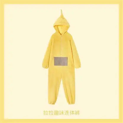 Adult Kids Teletubbies Costumes Soft Long Sleeves Piece Pajamas Costume Lala Home Clothes Cosplay Adult Unisex HomeWear
