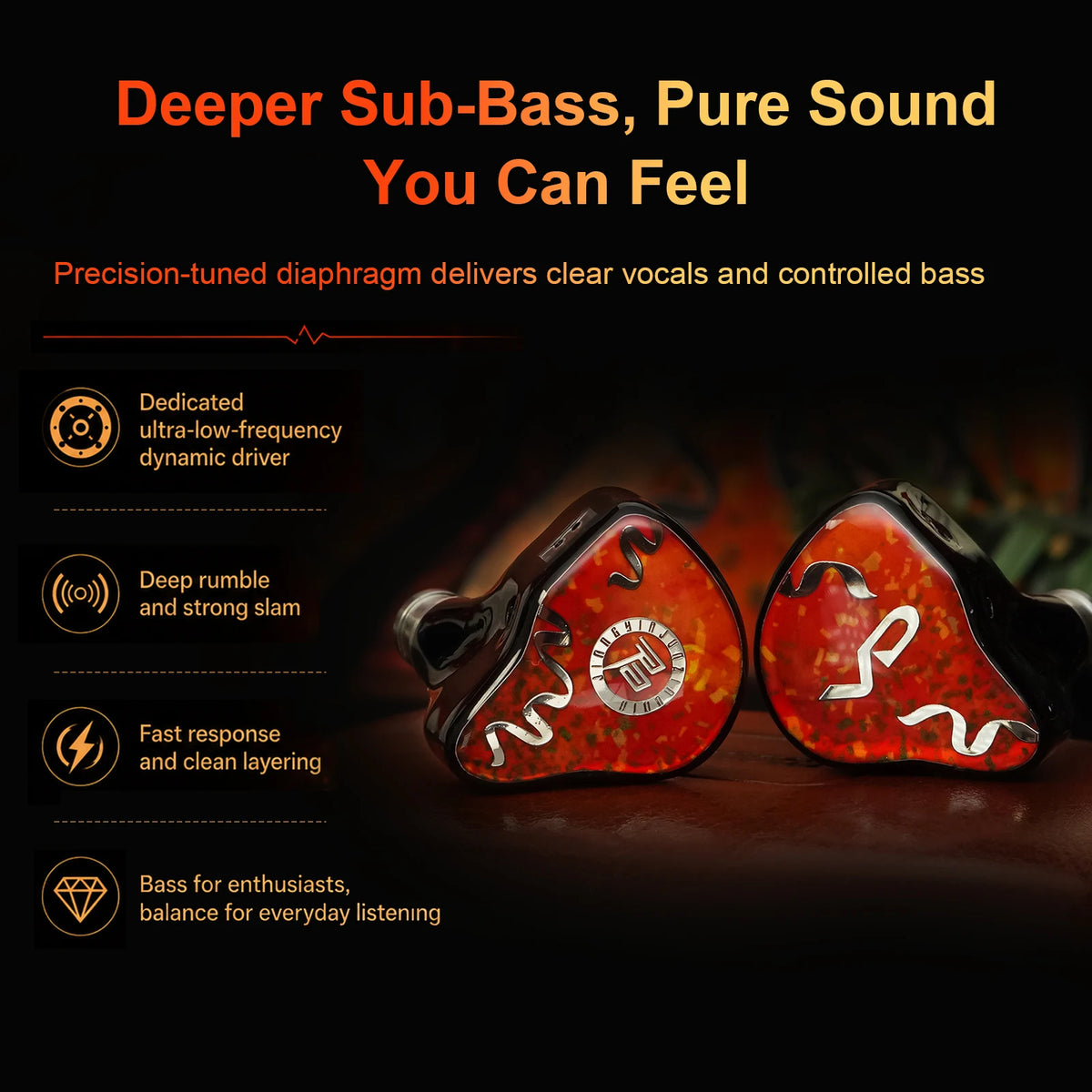 Juzear X Vivir Digital SWOOP Fiesta Bass In-ear Wired Earphone 1DD+3BA Hybrid HiFi Gaming IEM with 3.5mm Mic+4.4mm Dual Cable
